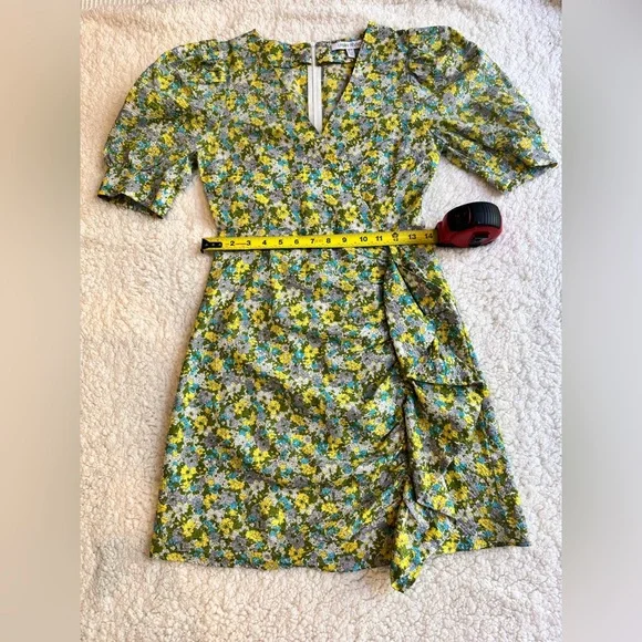 Urban Revivo Petra Yellow Retro Floral Wrap Puff Sleeve Mini Dress - Picture 5 of 6